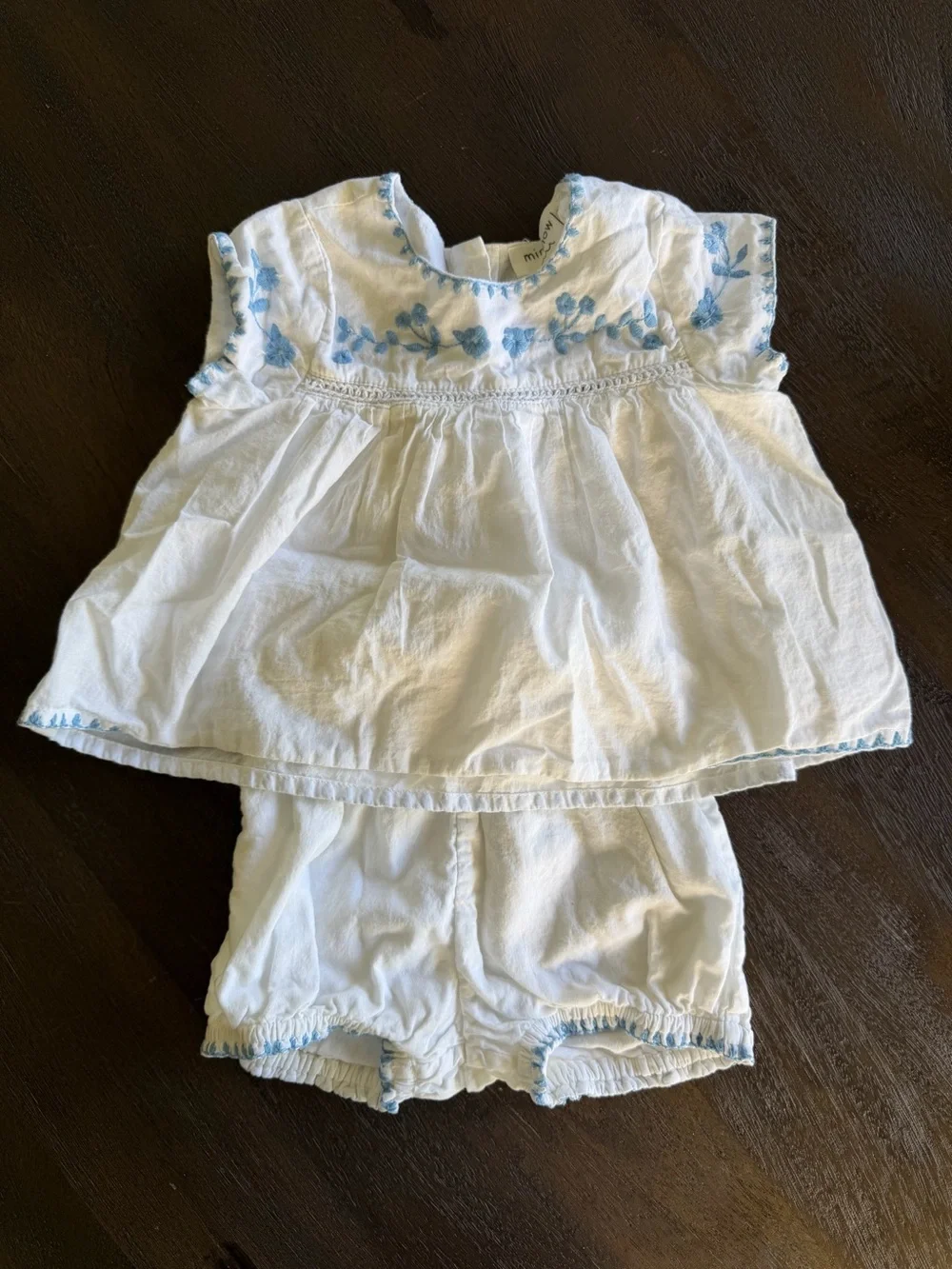 Minnow White & Blue Embroidered Kids Matching Set